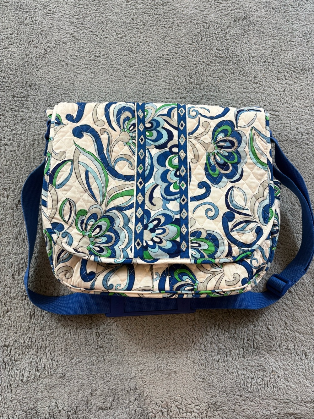 Vera Bradley Quilted Floral Crossbody Messenger Bag - Blue, Green & Cream